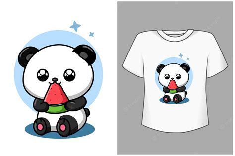 Premium Vector Mockup Cute Panda With Watermelon Cartoon Illustration