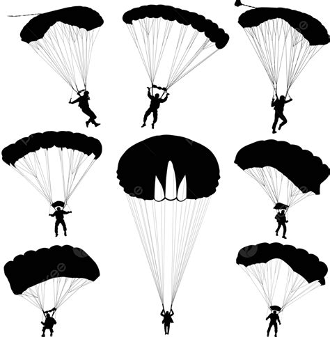 Set Skydiversilhouettes Parachuting Vector Illustration Parachute Risk