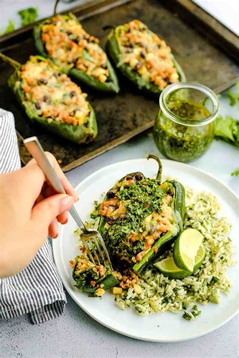 stuffed poblano peppers with chimichurri rice and chorizo street smart nutrition