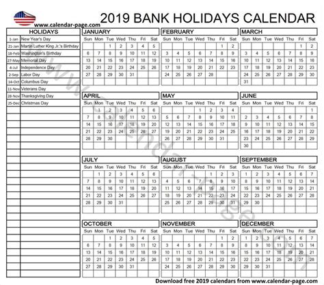 Calendar 2019 Usa Holidays Holiday Calendar Printable Holiday