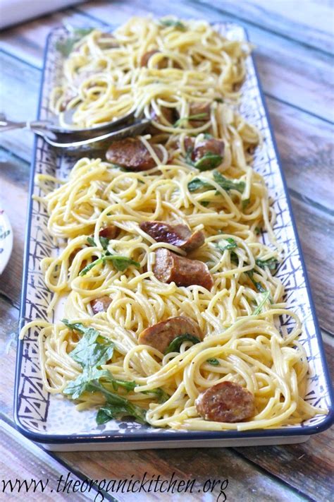 Spaghetti Carbonara With Spicy Italian Sausage And Rocket The