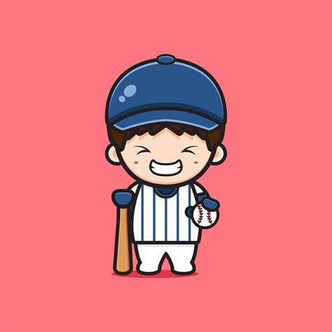 Cute Boy Playing Baseball Cartoon Icon Illustration 3300288 Vector Art