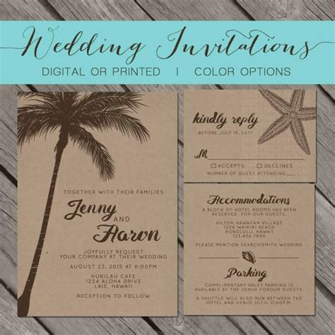 Beach Kraft Paper Wedding Invitation Palm Trees Island Destination