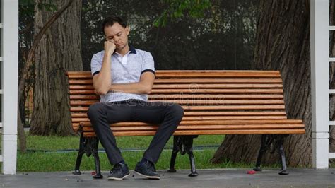 Sad Or Tired Man Alone On Bench Stock Image Image Of Male Depressed