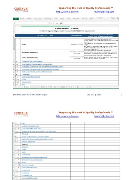 Iso 90012015 Audit Checklist In Ms Excel Preview Audit Iso 9000