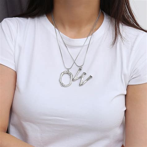 Silvery Initial Letters Necklace Women Color Chain 2018 Fashion Long