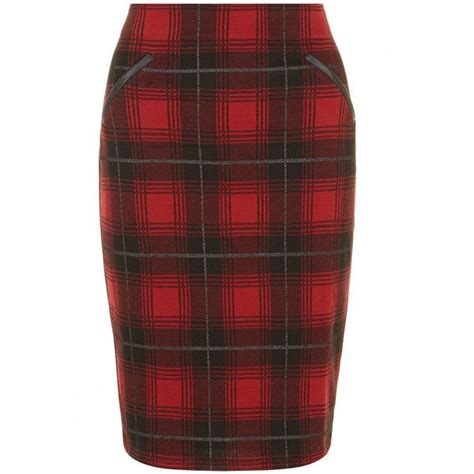 Dorothy Perkins Red Check Pencil Skirt 35 Liked On Polyvore