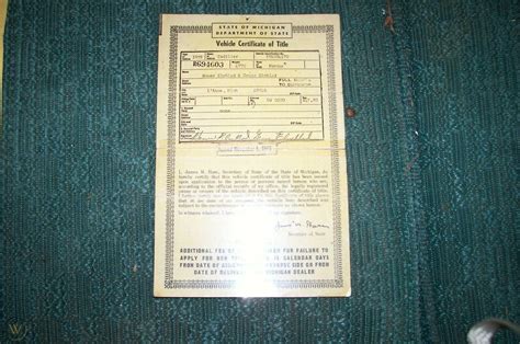Vintage car Title 1959 cadillac fordor Historical Document MICHIGAN