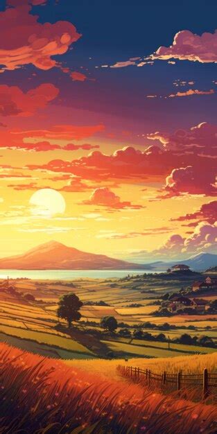 Premium Ai Image Vibrant Anime Art Serene Sunset Landscapes By
