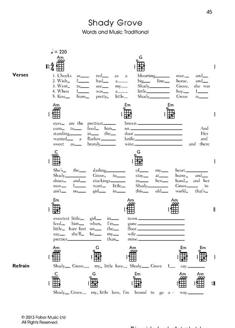 Shady Grove Ukulele Chord Songbook Pdf Noten Von Traditional In A
