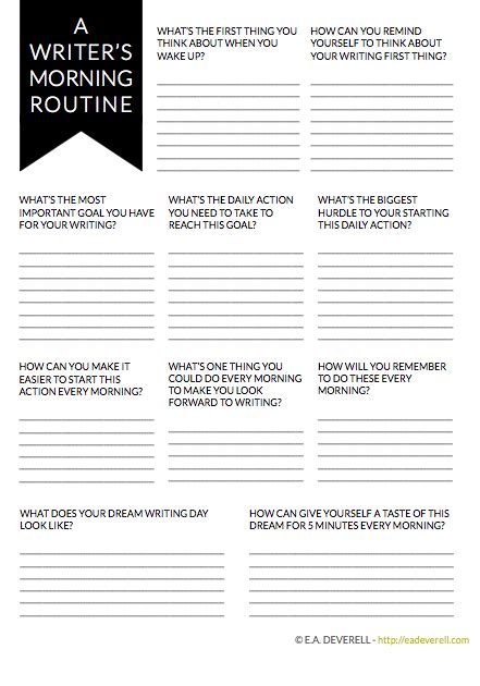 Morning Routines For Writers Writer Worksheet Wednesday Creative