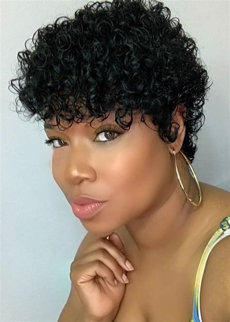 Short Pixie Cut Curly Hairstyle Human Hair Capless Wigs For African