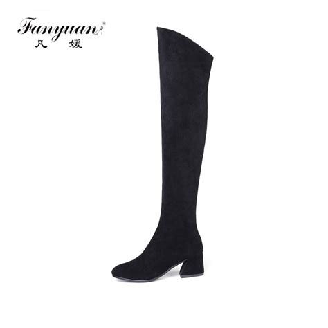 Fanyuan Size 34 43 New Hot Women Boots Autumn Winter Over The Knee Boots Round Toe Fuax Suede