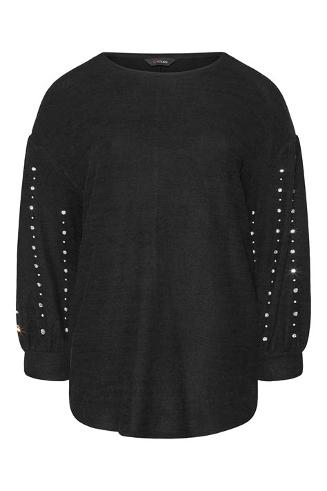 plus size black embellished balloon sleeve knitted jumper yours clothing