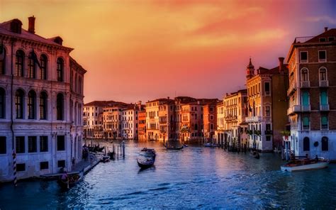 Boats Gondolas In Venice During The Sunset Italy