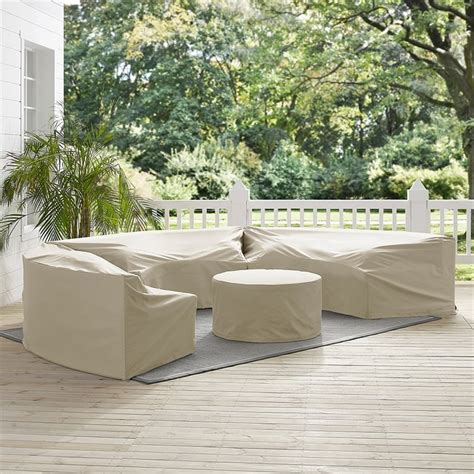 Crosley Catalina 4 Piece Patio Curved Sectional Sofa Cover Set In Tan