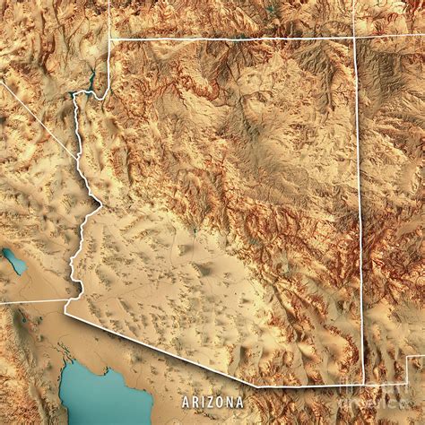 Arizona State Usa D Render Topographic Map Border Digital Art By Frank