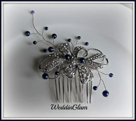 Wedding Hair Accessories Midnight Blue Wedding Comb Tiara Etsy