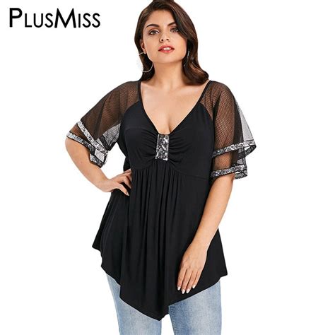 Buy Plusmiss Plus Size 5xl 4xl Sequin See Through Mesh