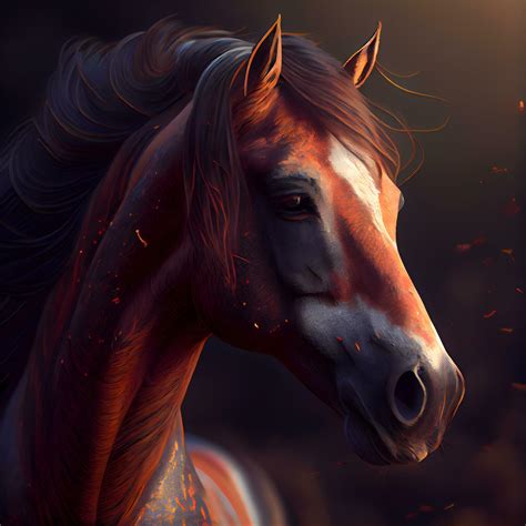 Horse Portrait With Fiery Mane Fantasy Illustration Digital Painting