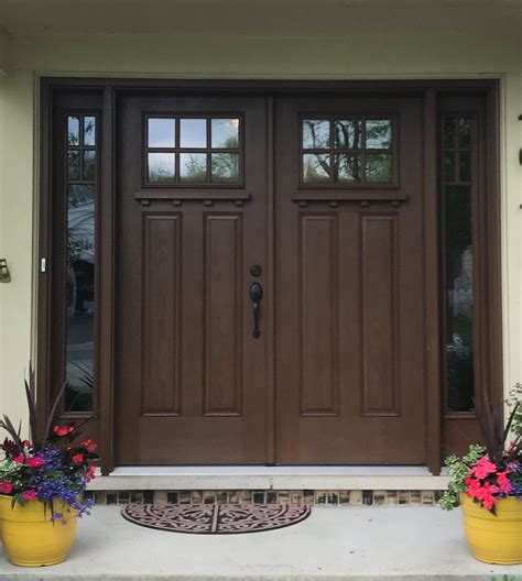 Therma Tru Fiberglass Craftsman Style Double Door With Sidelites In