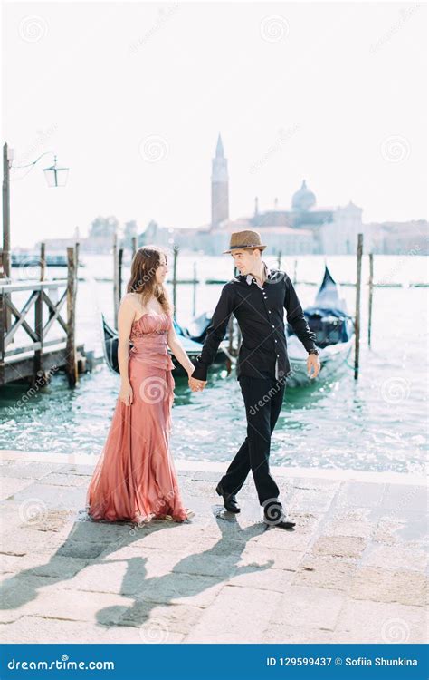 Beautiful Couple In Venice Italy Lovers On A Romantic Date And