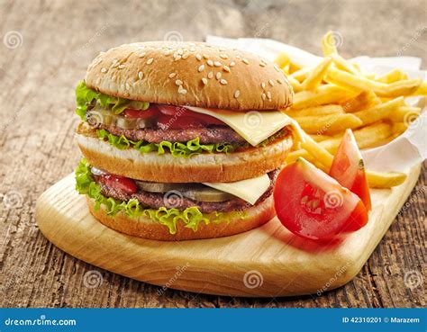 Big Hamburger And French Fries Stock Image Image Of Fast Eating