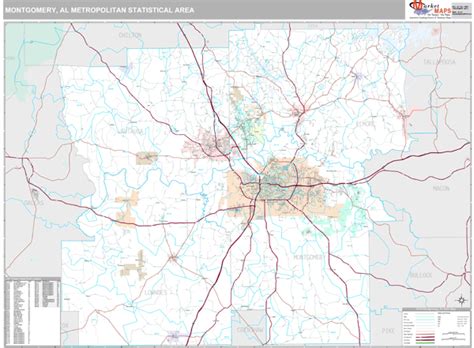 Montgomery Al Metro Area Zip Code Wall Map Premium Style By Marketmaps