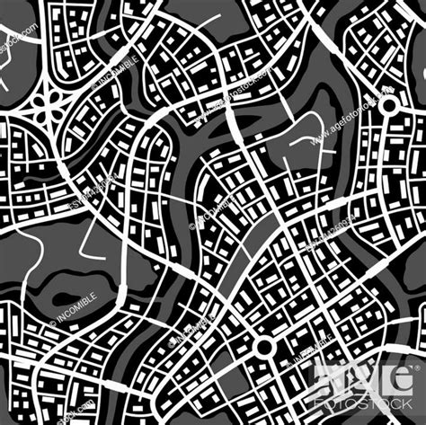 Abstract City Map Seamless Pattern Black And White Illustration Of