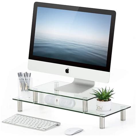 Fitueyes Clear Tempered Glass Computer Monitor Riser With Height