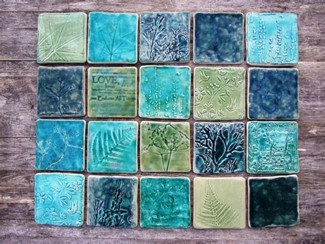 Handmade Ceramic Tile Splash Back Green Turquoise Teal 20 Etsy