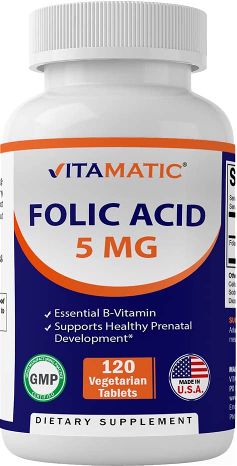 Vitamatic Folic Acid 5mg 5000 Mcg 120 Vegetarian Tablets Vitamin