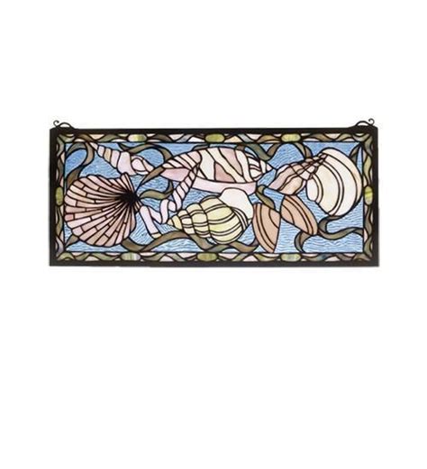 A Stained Glass Window With Fish And Shells On It S Side In The Shape Of A Rectangle