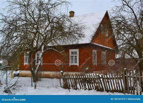 Ancient Wooden Traditional Russian House In Grenadine Color Vintage