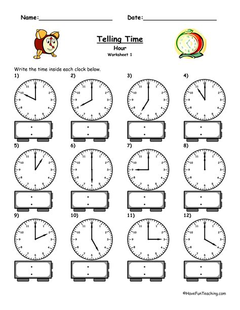 Telling Time Worksheet For Kids