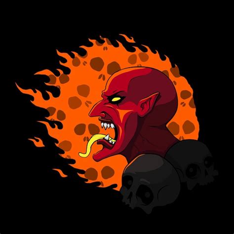 Premium Vector Devil Head On Fire Vector Illustration