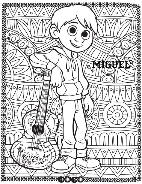 Miguel Rivera With Patterns In Background Coco Kids Coloring Pages