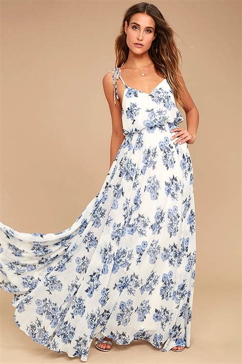 Buy Blue Floral Long Dress In Stock