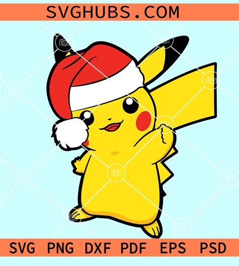 Pokemon Christmas Svg Pokemon With Santa Hat Svg Pikachu Christmas Svg