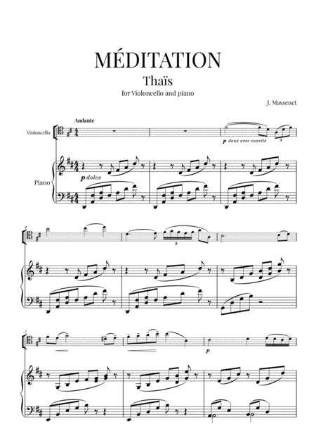 Meditation from Thaïs for Cello and Piano Sheet Music | Jules Massenet