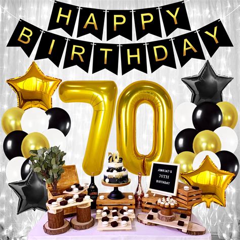 Gold 70th Birthday Decorations For Men Kit Large 40 Inch Black And