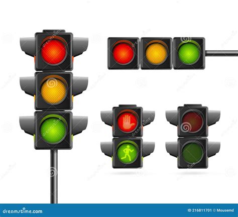 Realistic Detailed 3d Road Traffic Light Set Vector Stock Vector Illustration Of Stoplight