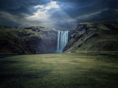 Hình Nền Thác Nước Skógafoss Của Iceland Vách đá Phong Cảnh Xanh