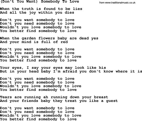 Dont You Want Somebody To Love By The Byrds Lyrics With Pdf