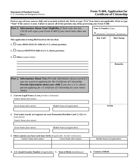 Printable Citizenship Application Form Pdf