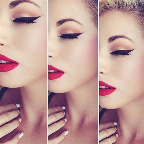 Perfect Red Classic Blue Red Lip With Perfect Winged Liner So