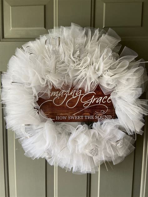 Amazing Grace Wreath White Wreath Silver Wreath Christian Wreath