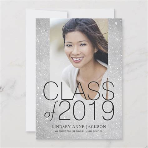 Graduation Photo Sparkling Silver Stacked Text Announcement Zazzle