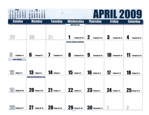 Calendar Of April 2009 Qualads