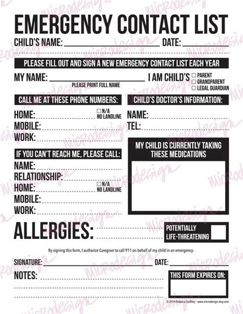 Printable Emergency Contact Form For Babysitter Eat Travel Life